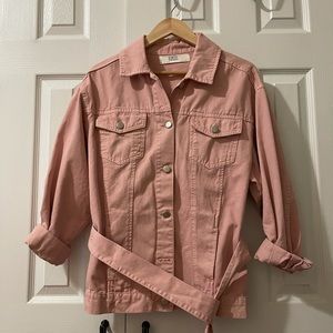 Zara Light Pink Oversized Denim Belted Jacket S